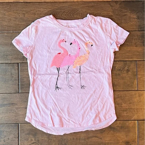 GAP Shirts Tops Gap Girls Medium Pink Flippy Sequin Flamingo